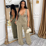 Women's Jeans Women's New Solid Color Bare Back Sleeveless Loose