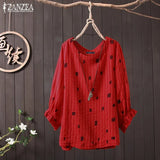 Printed Blouse ZANZEA Women Ruffles Shirt Casual Party Tunic Tops Loose Blusas Robe Femme Summer O Neck 3/4 Sleeve