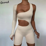 women fashion side hollow out rompers sexy stretchy off shoulder backless biker shorts playsuits casual elastic
