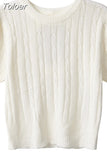 Cropped Pullovers Women Pull Femme Bow Sexy Hollow Out Y2k Tops 2023 Ropa Mujer Fashion Knit Jumper Short Sleeve
