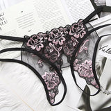 Transparent Embroidery Floral Lingerie G-String Fashion See Through Open Lace Thong Double Strap Hot Girl Underwear