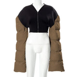 Sisterlinda Spring Patchwork Down Puffer Coat Women Jacket Extra Long Sleves Warm Bubble Christmas Cropped Outerwear Lady