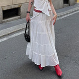 Fashion Trend Cotton Split Pure White Dress 2024 New Simple Casual Full-Length Skirt-Outfit