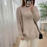 Women Mock Neck Pullovers Sweater High Quality Loose Long sleeve Jumper Split For Women Fall Winter Warm Knitted