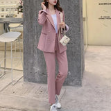 Fashion Spring Summer Women Office Lady Slim Blazer Pants Two-Piece Set Suits