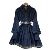 Dress New Chic Hong Kong Flavor Retro High-End Relaxed Thin Irregularly T-Shirted With Waist Denim Dress