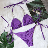 Toloer 2023 New Sexy Metal Accessories Rhinestone Women's Split Swimsuit Plain Strap