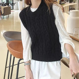 Sweaters For Women Fashion 2022 New Autumn Winter Clothes Casual Plaid Sweater Vest Women Pullovers White Loose Gray