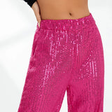 Women Sequins Wide Leg Pants Autumn Clothes Chic and Elegant Elastic High Waist Pants Female Clothing y2k Streetwear-Outfit