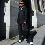 Women Two Piece Pleated Pants Suits Casual Chic Solid Color Long Sleeve Shirts Straight Leg Trousers Set Matching Sets New-Outfit