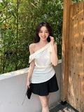 Does Not Return] Xixi Summer Slanted Collar With Small Shirt Chiffic Short-Sleeved T-Shirt Top Female