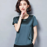 Imitation Silk Blouse Short Sleeve Satin Blouse Women Summer Ladies Office Blouses Womens Tops And Blouses