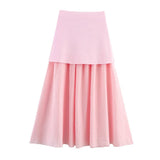New Gold Button Knitted Vest Small Folding Splicing Skirt