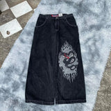 High Street Jeans Y2K Hip Hop Printed Cartoon Retro Loose Men Wide-Outfit