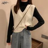 and Autumn Models 2021 New Women's Sweater White V-neck Vest Vest Sweater Sweater Loose Short Outer Jacket