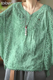 Embroidery Summer Blouse 2023 Loose Butterfly Bat Sleeve Lace Shirt Woman Hollow Solid Fashion Women Blouses Tops