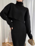 Sweater Dress 2 Piece Sets Solid Casual Turtleneck Sweater And Spaghetti Slip Dress Suits Female Bodycon Pullover