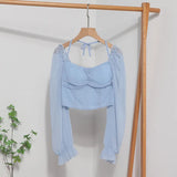 Collar Leak Collar Collar Collar Short Shirt 2025 Spring Dress New Lantern Long-Sleeved Tie With Hanging Neck Shirt Women's Top