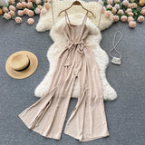 Elegant Jumpsuits Women Casual Sleeveless Female Strap Rompers Wide leg split Summer Elastic Overalls Woman