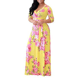 size S-5XL Elegant Women Robe Summer Printed Maxi Dress Fashion Sexy Boho Dress Tighten Waist Long Dresses Vestidos