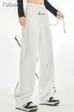 Letter Print Women Sweatpants American Retro Streetwear Loose Wide Leg Pants Fashion Casual Female Straight Leg