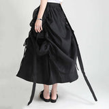 Black Irregular Drawstring Bandage High Elastic Waist Half-body Skirt Women Fashion Tide New Spring Summer 2023
