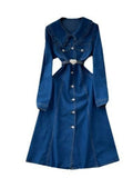 And Cooked Wind Dolls To Receive Waist Metal Buckle Temperament Casual Long Denim Dress