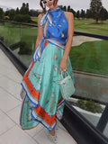 Women's Dress Fake Two-Piece Print Irregular Dress Collar Without Sleeveless