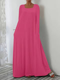New Long Dress Casual Loose Long Sleeve Solid Color Collar