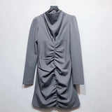 Elegant Striped Dress For Women Stand Collar Longe Sleeve High Waist Mini Dresses Female 2021 Fashion Summer