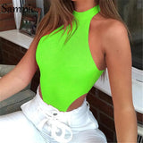 Neon Sexy Club Body Women Bodysuit Halter Sleeveless Summer Romper Bodysuit 2022 Turtle Neck White Black Bodysuits