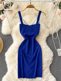 Knit Solid Women Summer Dress 2022 Slim Vacation Elegant Temperament Chic Backless Ladies A Line Midi
