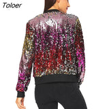 Jacket Women Glitter Sequin Elegant Office Lady Shiny Long Sleeve Cardigan Zipper Streetwear Tops Casual Autumn