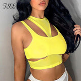 Hollow Out Y2K 2021 Summer Crop Top Sexy Women Black Sleeveless White Beach Casual Streetwear Party Tank Tops Fashion