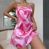 Sexy Bare-Back Color Halter Skirt Imitation Silk Nightskirt Summer Love Pajamas Short Skirt Women's Home Clothes-Outfit