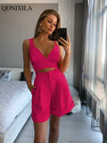 New Spring Summer Women's Suit Solid Color Two-piece Sexy Slim Tube Top High Waist Shorts 2 Piece Set Shorts and