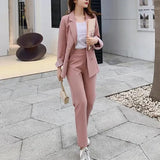 Fashion Spring Summer Women Office Lady Slim Blazer Pants Two-Piece Set Suits