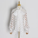 Polka Dot Patchwork Bowknot Women's Shirts Lantern Long Sleeve Casual Shirt Female 2022 Spring Fashion New