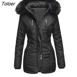 Winter Overcoat Solid Color Warm Waist Tight Plush Hooded Elastic Cuff Winter