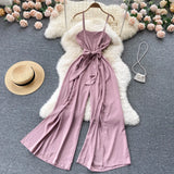Elegant Jumpsuits Women Casual Sleeveless Female Strap Rompers Wide leg split Summer Elastic Overalls Woman