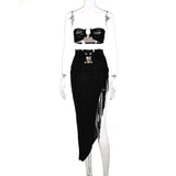 Graduation party Two Piece Sets Womens Outifits Sexy Tube Top Hollow Out Spring Summer New Solid Color Slit Long Skirts Elegant Dresses for