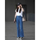 Retro Blue High-Waisted Micro-Rave Jeans Women Autumn Small Slim Slimy Horseshoe Long
