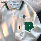 Spring Simple Cute Embroidery Pocket POLO Shirt Sweatshirt Harajuku Clothes for Teens Japan Style Large 2XL Casual
