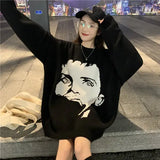 Oversize Long Sleeve O-Neck Sweaters Korean Cartoon Character Sueter Mujer Streetwear Women Harajuku Pullovers
