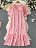 Hollow Out Women Fashion Long Dress Short Sleeve High Waist Lady Bodycon Dresses Chic Korean Vestidos Solid
