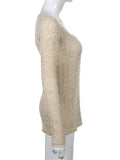 Knitted Cute Y2K Sweater Tops For Women Aesthetic Vintage Khaki Pullovers Top Square Collar Long Sleeve Kawaii