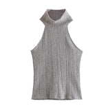 New Hanging Neckless Top Wide Leg Trousers Silk And Trouser