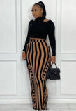 Hollow Out Tight Top and Stripes Fringe Long Skirt