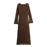 2025 New Fashion Temperament Round Horn Sleeve With Lace Dress