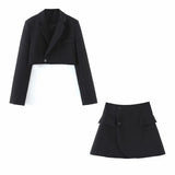 New Blogger Lapel Slimming Short Suit Jacket + High Waist Short Skirt Suit-Outfit